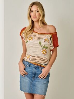 Citrus Fruit Open-Knit Crochet Top - Mystree